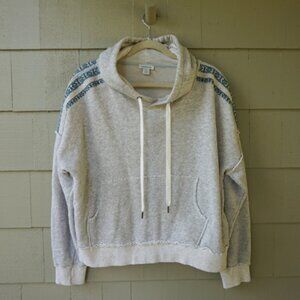 Sundance Gray Crop Hooded Oversized Sweatshirt Southwest Design Size M